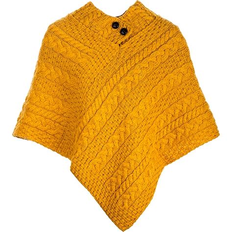 Aran Woollen Mills Irish Buttoned Poncho Sunflower Yellow Clothing