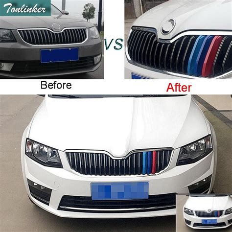 Tonlinker 3 Pcs 3D DIY Car Styling ABS Front Grille Trim Sport Strips