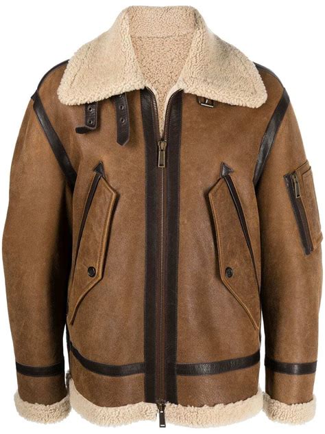 Dsquared2 Shearling Trimmed Biker Jacket In Brown 69 Off Editorialist