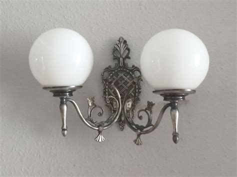 Vintage Ornate Wall Sconce With White Opaline Glass Globes Etsy