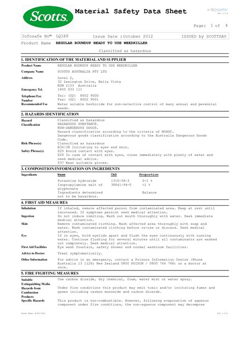 Regular Roundup Ready To Use Weedkiller Msds Download