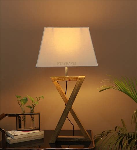 Buy Haytham White Fabric Shade Night Lamp With Wood Base At 35 OFF By