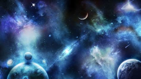 Blue Blurring Planets Stars Space Universe Spots Hd Space Wallpapers