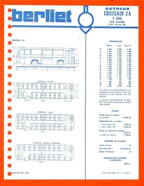 Berliet Fiche Technique Autocar Cruisair A V Eur