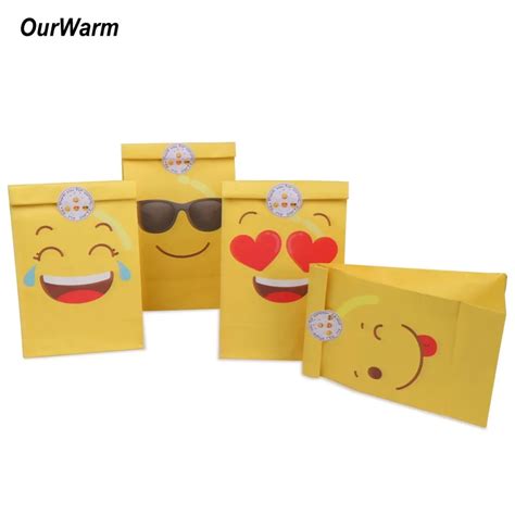 Ourwarm Party Favors Emoji Paper Bags 36pcs Emoji Favor Bags With 36pcs