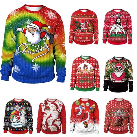 Unisex Ugly Christmas Sweaters Women Men Festival Holiday Home Dress Up Xmas Jumpers Tops Funny