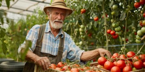 Premium Photo Farmer Picking Tomatoes Generative Ai