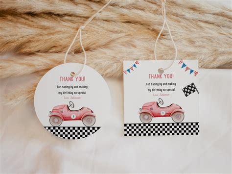 Fast One Birthday Thank You Tags Race Car Birthday Decorations Gift