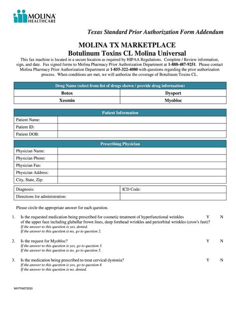 Fillable Online Botulinum Toxins Cl Marketplace Prior Authorization