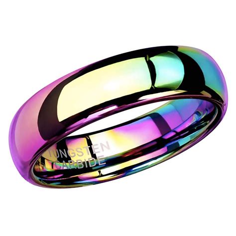 6mm Gay Pride Lesbian Domed Rainbow Anodized Tungsten Wedding Band