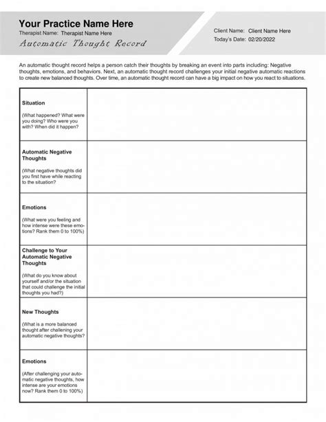 Automatic Thought Record Worksheet Pdf