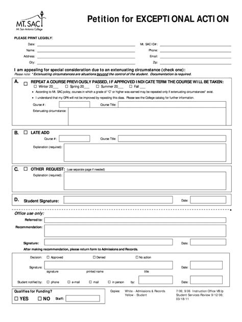 Fillable Online Connection Mtsac Petition For Petition Of Exceptional