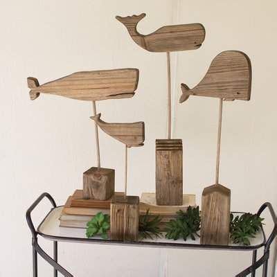 Highland Dunes Holahan Recycled Wooden Whales 4 Piece Sculpture Set