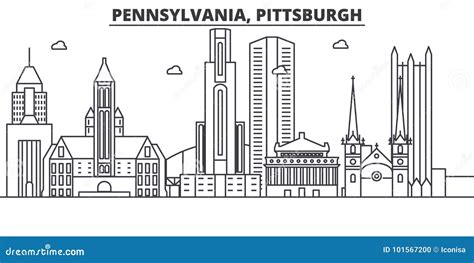 Pennsylvania Pittsburgh Architecture Line Skyline Illustration Linear