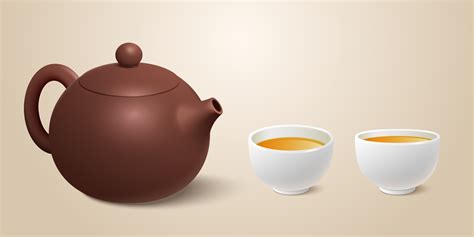 3d chino té maceta y tazas ilustración de uno marrón té tetera y dos