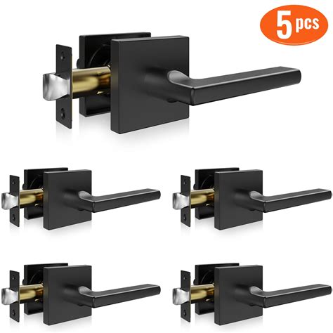 BENTISM Passage Door Lever Handle, 5 Pack Matte Black Door Lever, Square Heavy Duty Interior ...