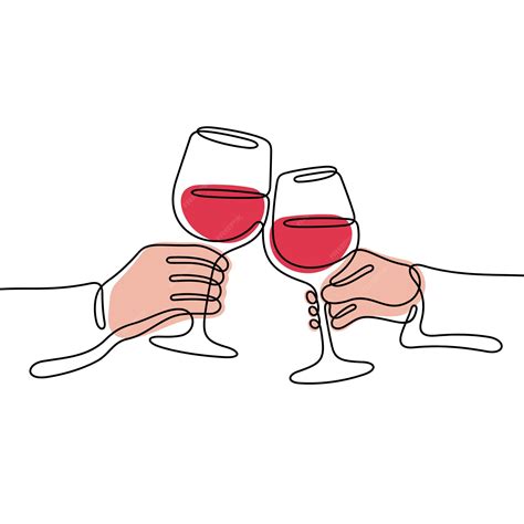 Premium Vector Hands Cheering With Red Wine Glasses Continuous Line Colourful Vector Illustration