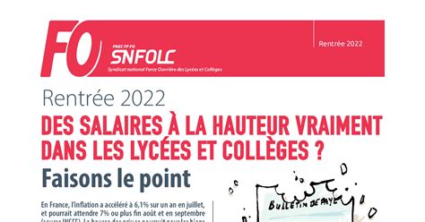 Snfolc Rentr E Des Salaires La Hauteur Vraiment Dans Les