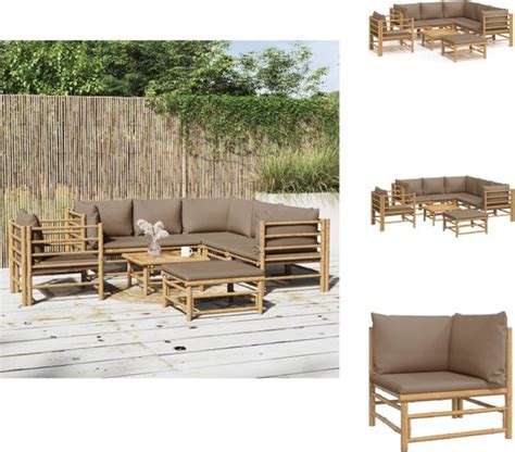 Vidaxl Bamboe Lounge Set Delig Taupe Kussen Modulair Design