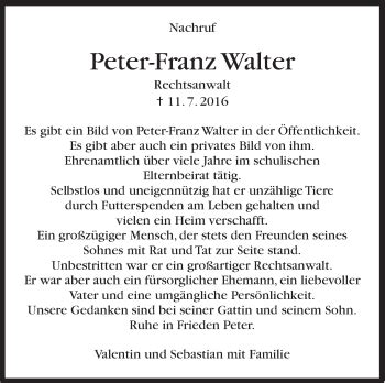 Traueranzeigen Von Peter Franz Walter Stuttgart Gedenkt De