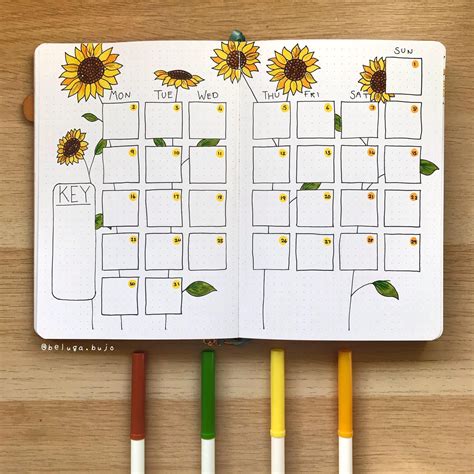 March 2020 Bujo Calendar Sunflower Theme Bullet Journal Month Bullet