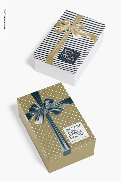 Premium PSD Gift Boxes With Ribbon Mockup High Angle View