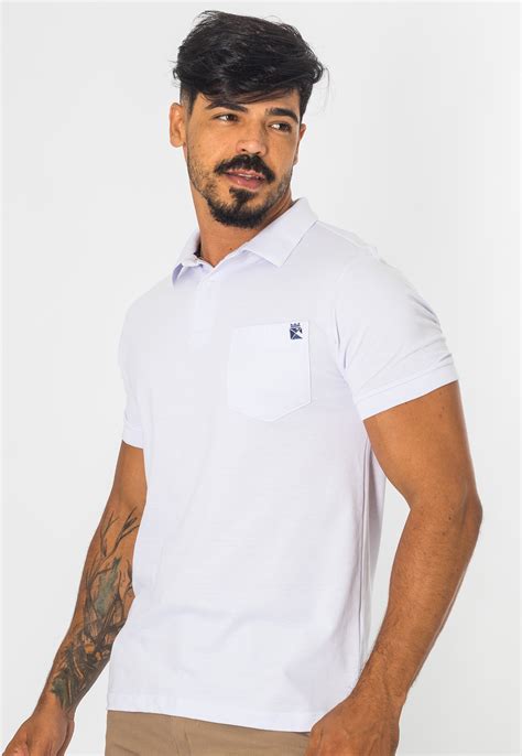 Camisa Gola Polo Masculina Piquet Bolso Bordado Casual