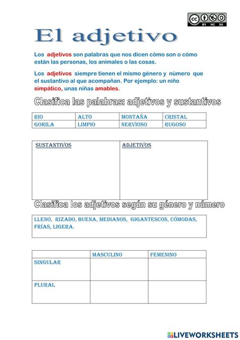 El Adjetivo Interactive Activity For Tercero De Primaria