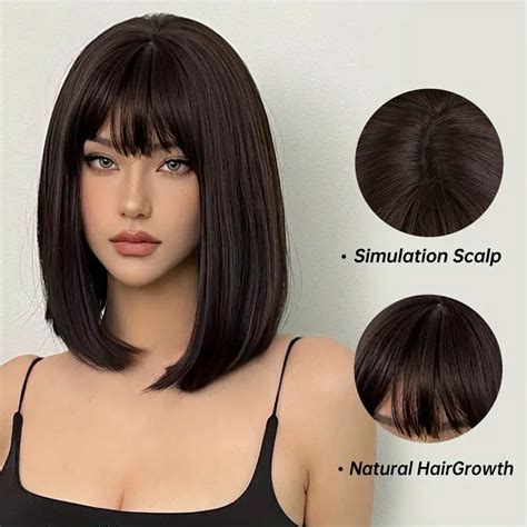 Short Straight Hair Wigs Bangs Cute Synthetic Temu