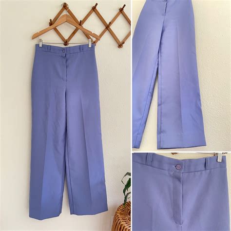 1970s Vintage Lavender Polyester Slacks High Waist Wide Legged Trousers