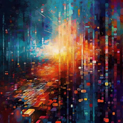 Premium Ai Image A Brightly Colored Painting Of A City At Night With