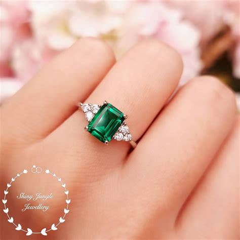 Three Stone Emerald Cut Emerald Engagement Ring 2 Carats 68 Etsy UK