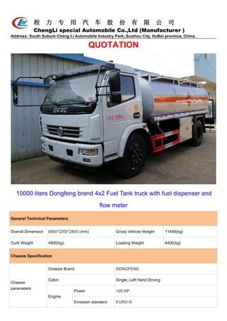 10000 liters dongfeng brand 4x2 fuel tank truck with fuel dispenser and ...