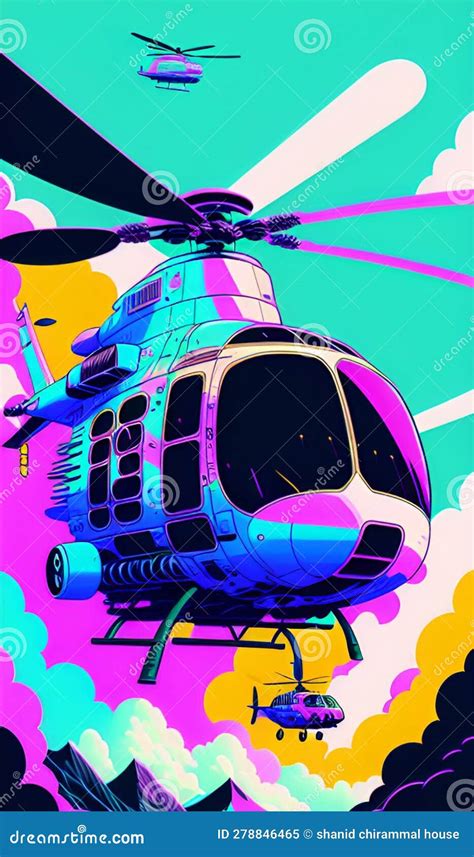 Colourful Poster of Helicopter on the Sky Stock Illustration ...