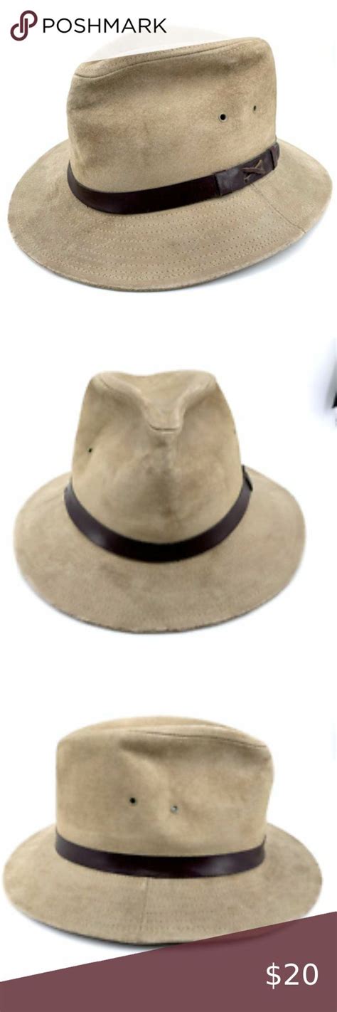 Eddie Bauer Mens Hat Sz 8 Genuine Suede Fedora Leather Band Vented