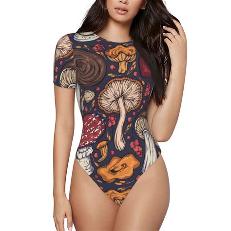 Easygdp Forest Wild Mushroom Womens One Piece Swimsuit Slim Fit Crew