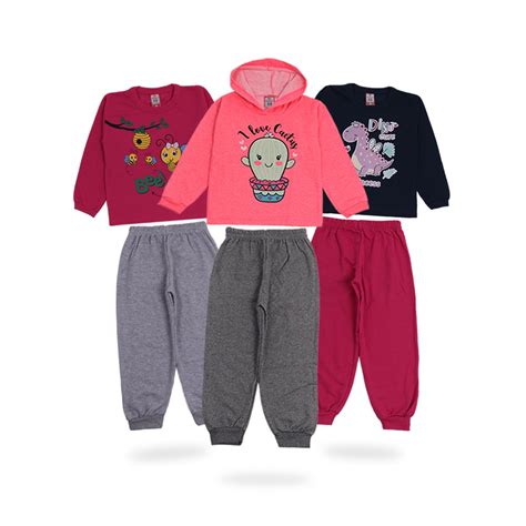 Kit Conjuntos De Moletom Infantil Inverno Menina Flanela E Peluciado