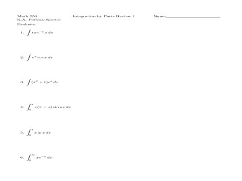 Integration By Parts Review 1 Worksheet For Higher Ed Lesson Planet