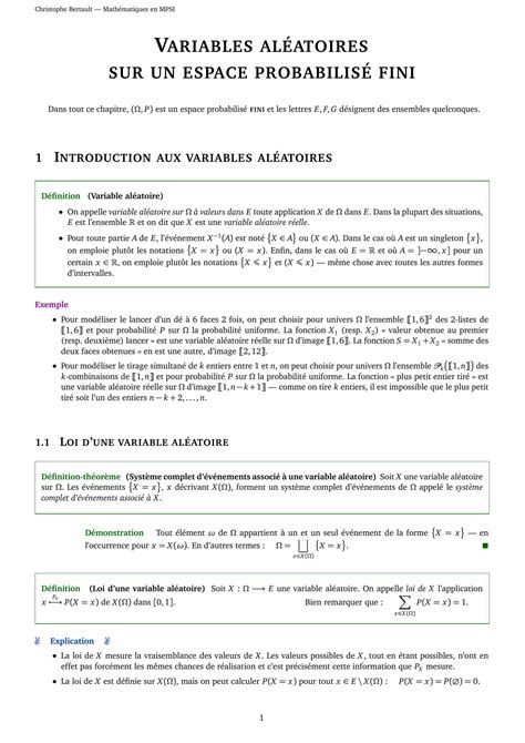 SOLUTION 31 Cours Variables Aleatoires Sur Un Espace Probabilise Fini