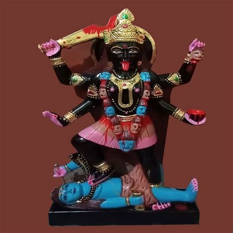 Black Hindu Painted Marble Kaali Maa Statue For Worship Size 4 Feet