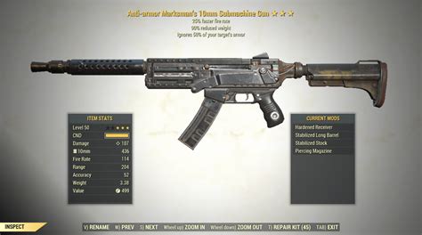 3 Anti Armor 10mm Submachine Gun 25 Faster Fire Rate 90 Reduced