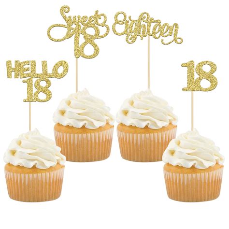 Buy Gyufise 24pcs Gold Glitter 18th Birthday Cupcake Toppers Sweet 18