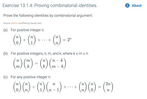 Solved Exercise 1314 Proving Combinatorial Identities ©