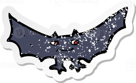 Retro Distressed Sticker Of A Cartoon Spooky Vampire Bat Drawing