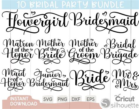 Bridal Party Svg Bundle Wedding Svg Bride Svg Bridesmaid Etsy UK