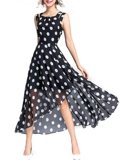 MissLook Women S Sleeveless Polka Dots Print Split Long Maxi Dress At