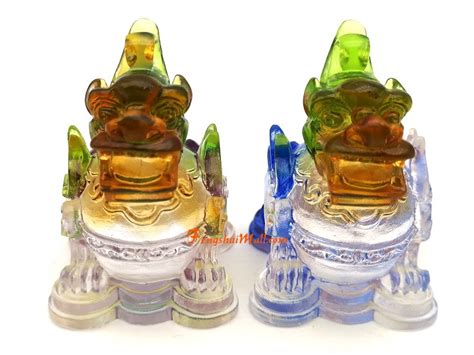 Pair Of Colorful Liuli Glass Fat Good Fortune Pi Yao Feng Shui Piyao