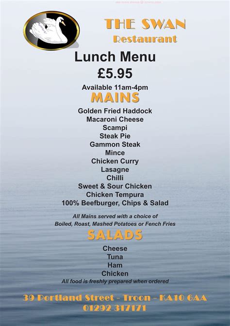 Online Menu of The Swan Restaurant - Troon Restaurant, Troon, United ...