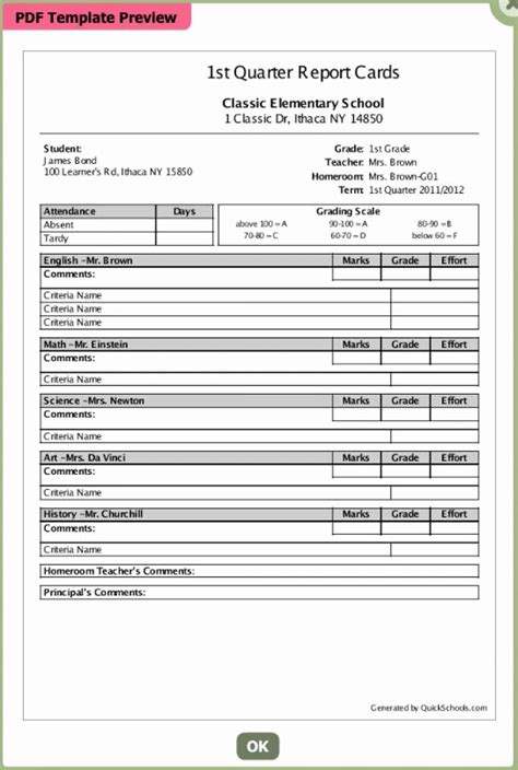 30 Blank Report Card Template Example Document Template