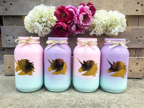 Set Of 2 Unicorn Mason Jars Unicorn Party Centerpieces Etsy